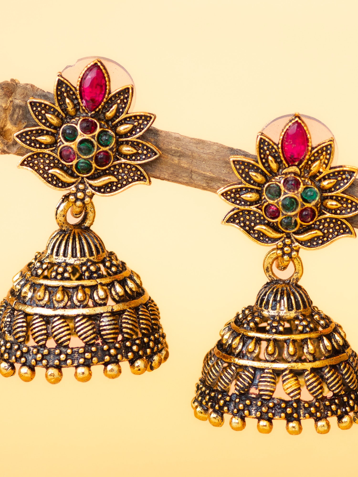 Aadita Gold Plated Multicolor Floral Jhumka Earrings for Women & Girls