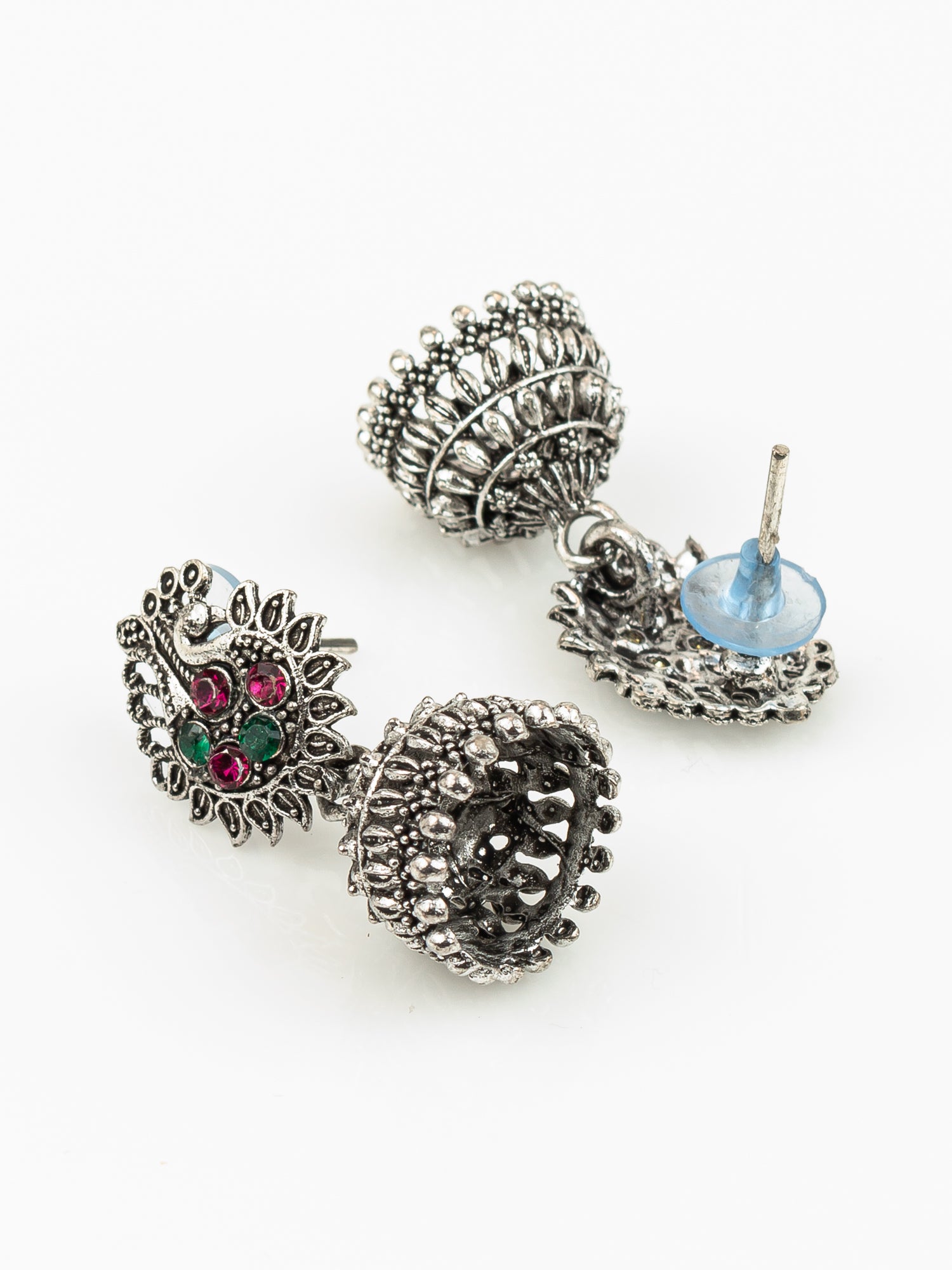 Aadita Silver Plated Peacock Design Oxidised Jhumka Earrings for Women and Girls