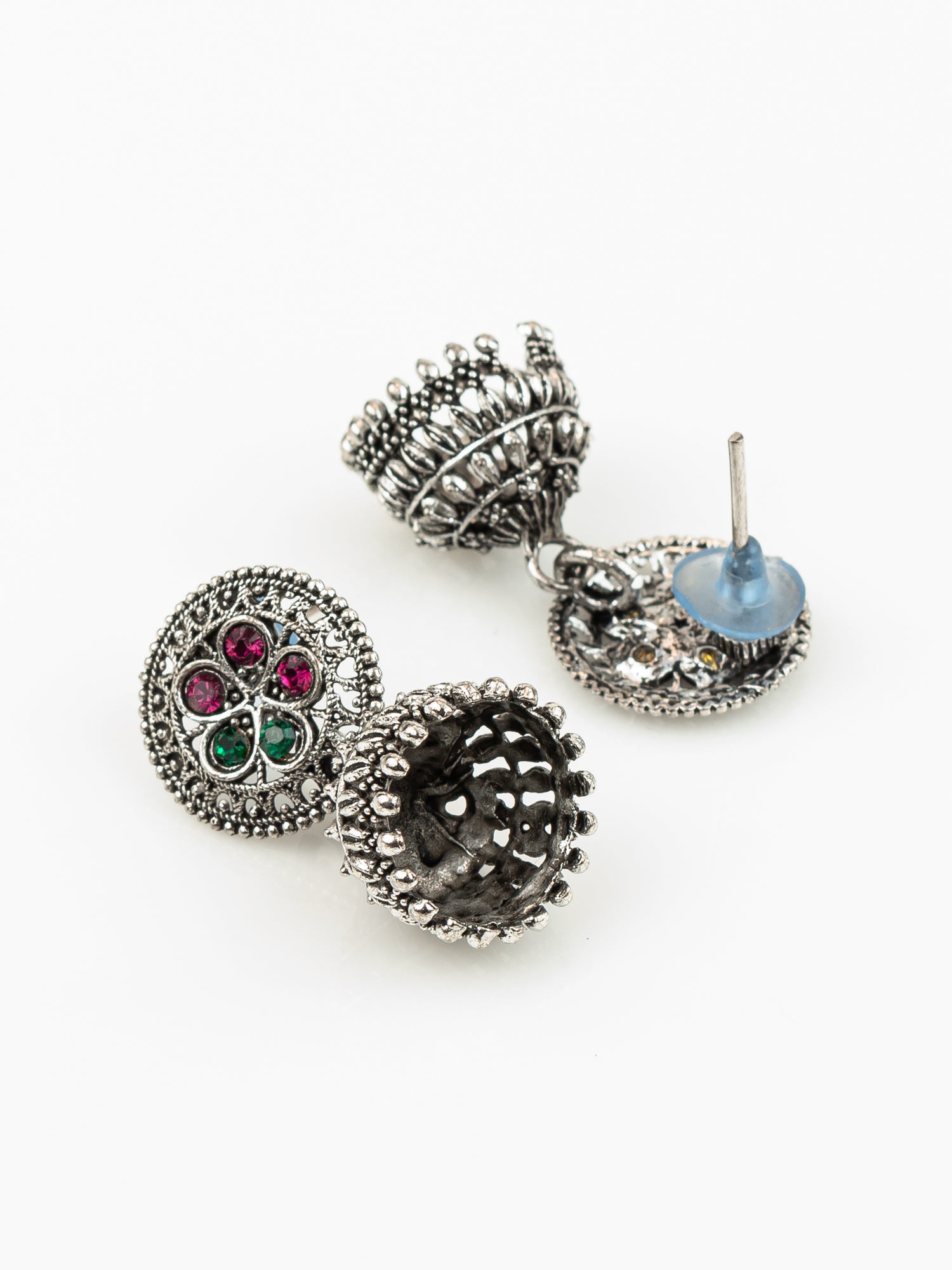 Aadita Navratri Wear Oxidized Silver Plated Floral Stud Traditional Jhumka Earrings