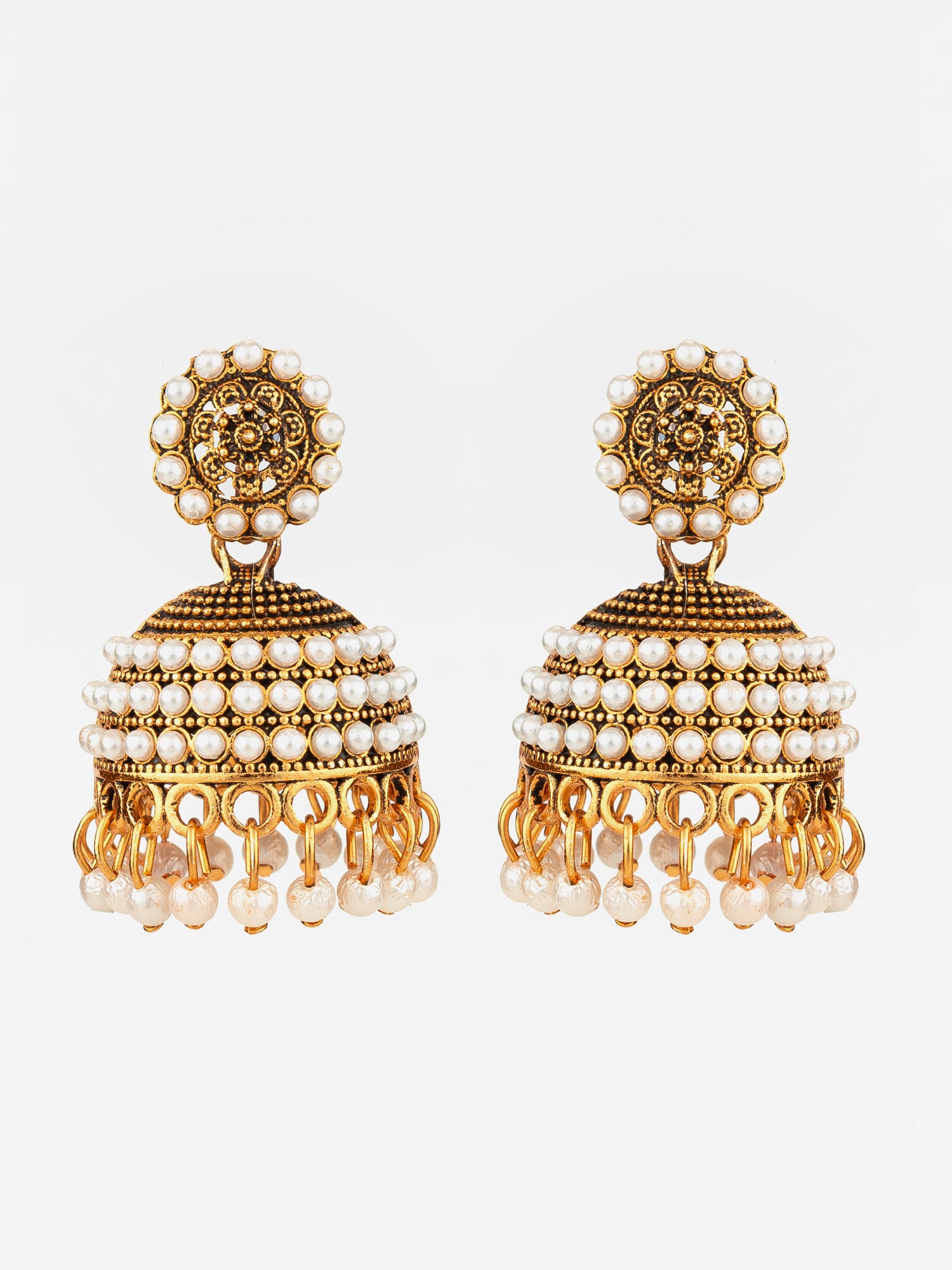 Aadita Gold Plated Pearl Cluster Traditional Jhumka Earrings