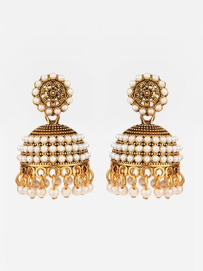 Aadita Gold Plated Pearl Cluster Traditional Jhumka Earrings