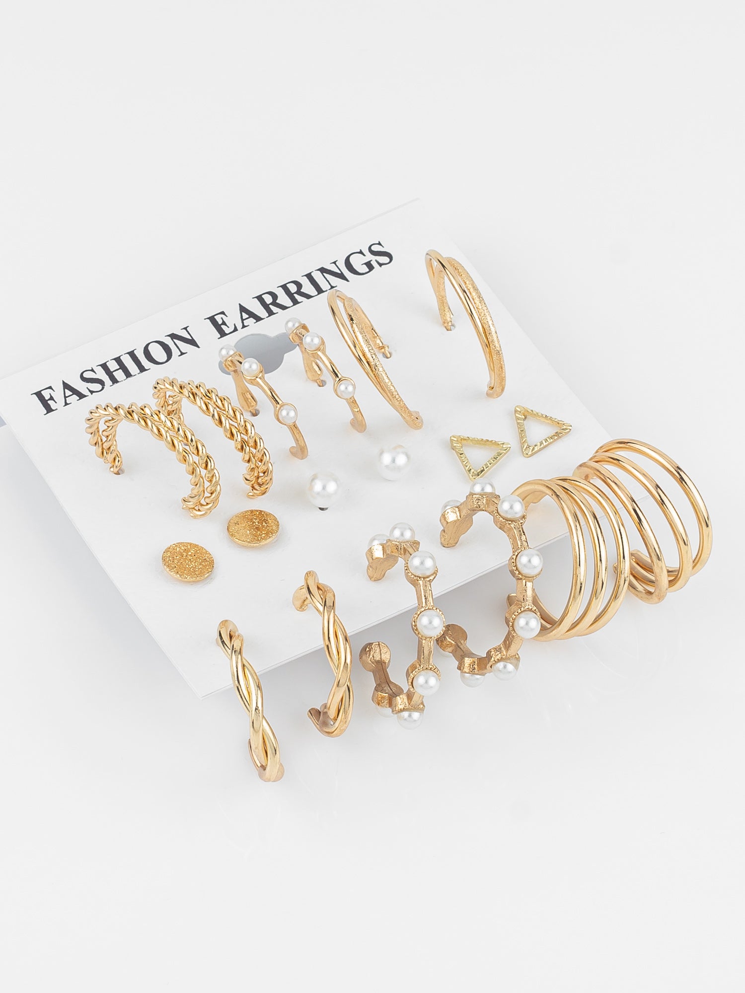 Aadita Gold Plated Textured & Pearl Accent Hoop Earring Combo Set for Women (Pack of 9 Pairs)