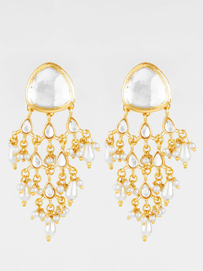 Aadita Gold Plated White Kundan Chandbali Earrings with Pearl Drops for Traditional Wear WER4119