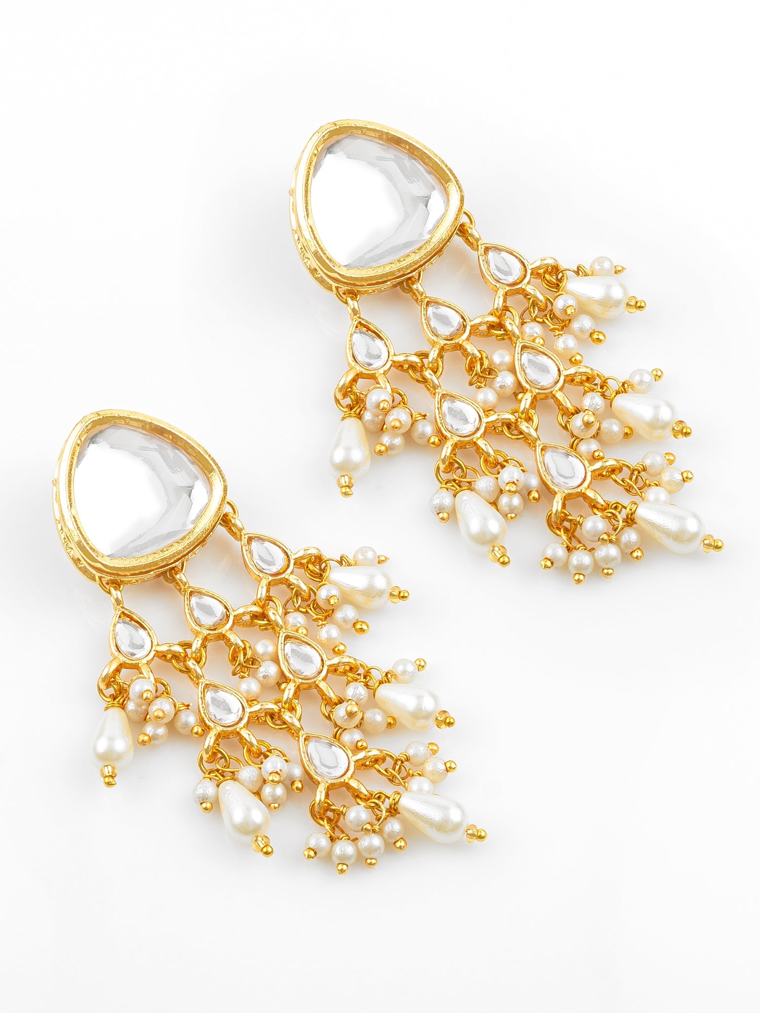 Aadita Gold Plated White Kundan Chandbali Earrings with Pearl Drops for Traditional Wear WER4119
