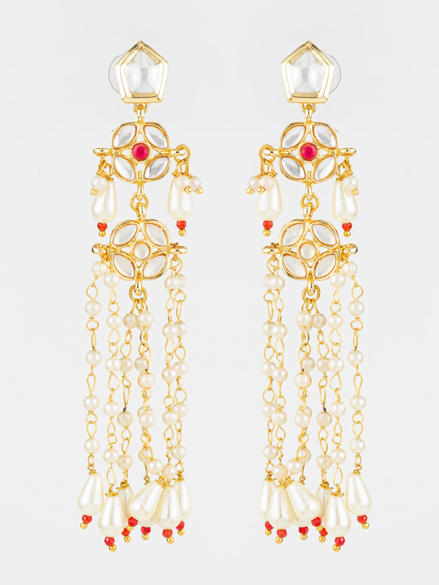 Aadita Gold Plated Traditional Kundan & Pearl Long Chain Earrings for Women & Girls