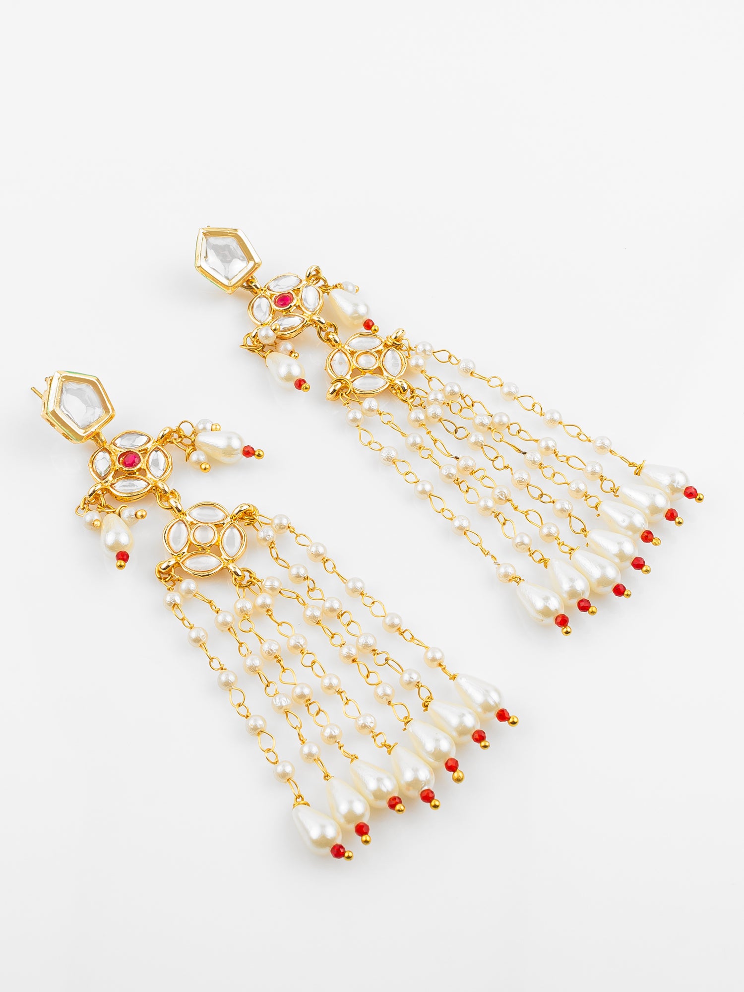 Aadita Gold Plated Traditional Kundan & Pearl Long Chain Earrings for Women & Girls