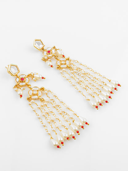 Aadita Gold Plated Traditional Kundan & Pearl Long Chain Earrings for Women & Girls