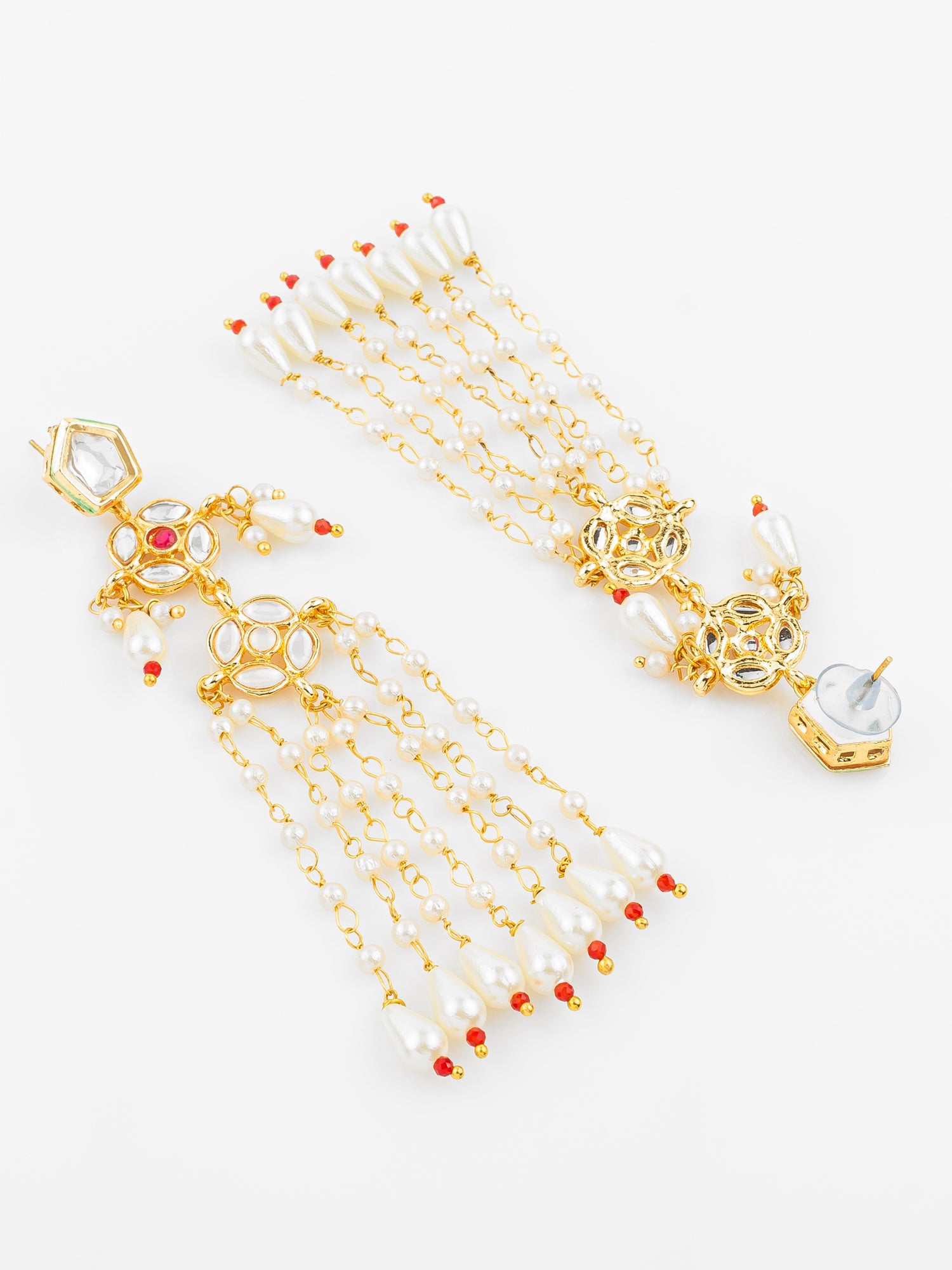 Aadita Gold Plated Traditional Kundan & Pearl Long Chain Earrings for Women & Girls