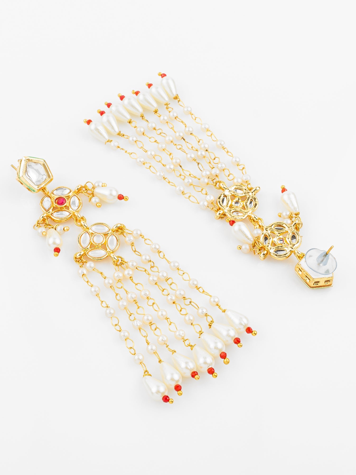 Aadita Gold Plated Traditional Kundan & Pearl Long Chain Earrings for Women & Girls WER4120