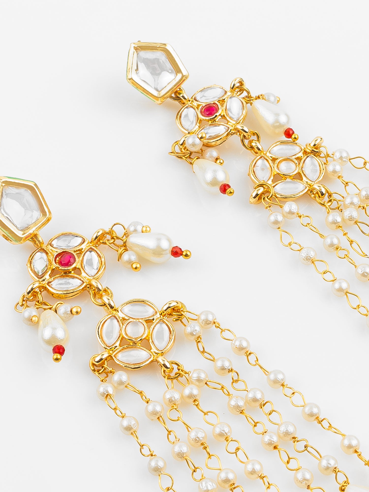 Aadita Gold Plated Traditional Kundan & Pearl Long Chain Earrings for Women & Girls