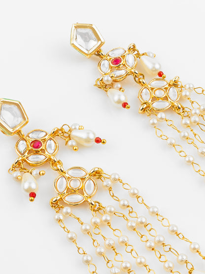 Aadita Gold Plated Traditional Kundan & Pearl Long Chain Earrings for Women & Girls
