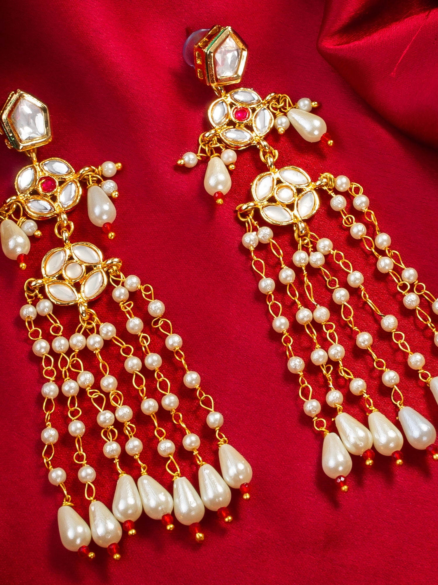 Aadita Gold Plated Traditional Kundan & Pearl Long Chain Earrings for Women & Girls WER4120