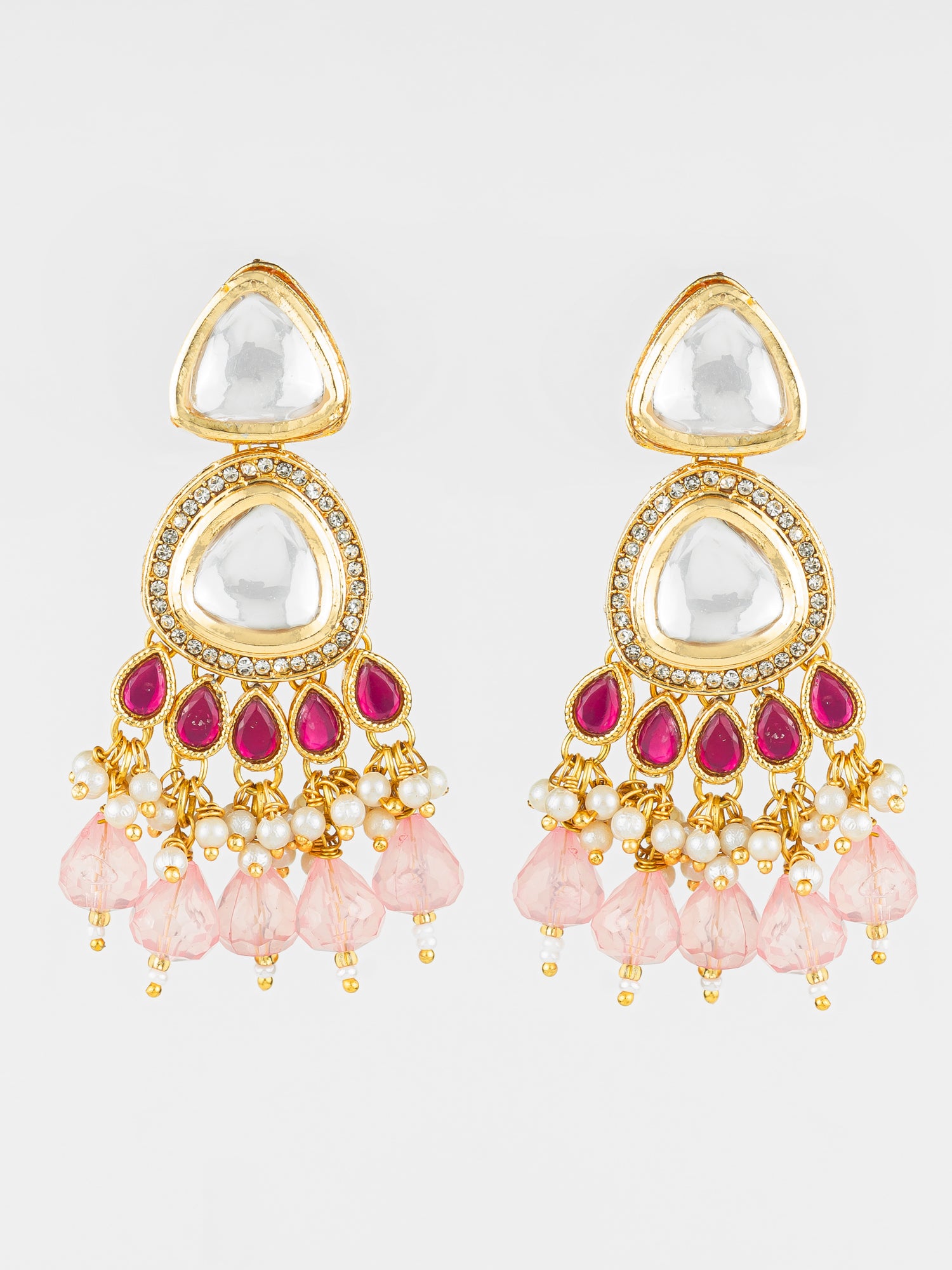 Aadita Gold Plated Kundan & Pink Beaded Chandbali Earrings for Women and Girls