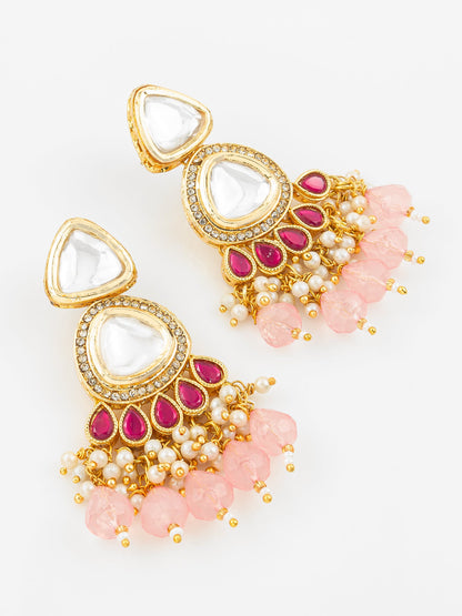 Aadita Gold Plated Kundan & Pink Beaded Chandbali Earrings for Women and Girls WER4121