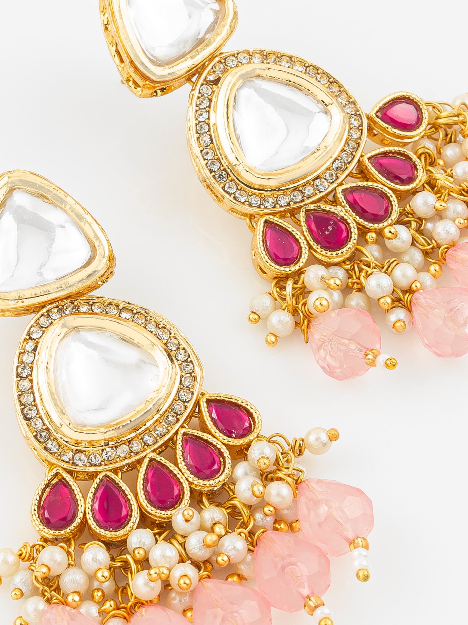Aadita Gold Plated Kundan & Pink Beaded Chandbali Earrings for Women and Girls