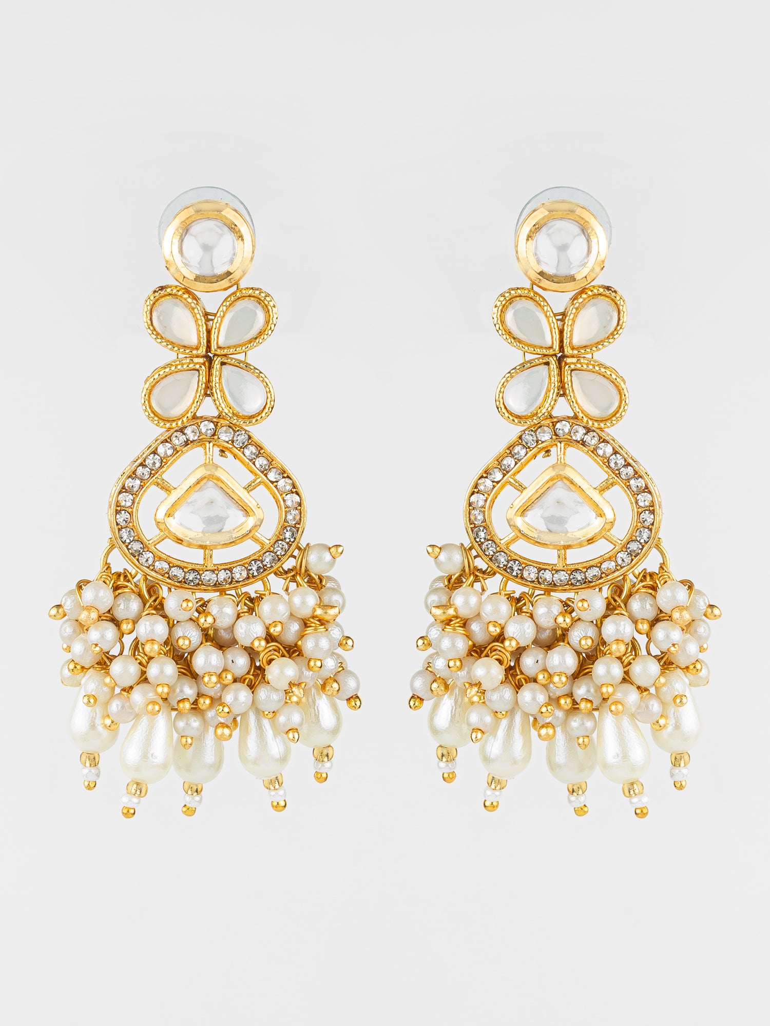 Aadita Traditional Kundan Pearl Cluster Gold Plated Statement Earrings for Women and Girls