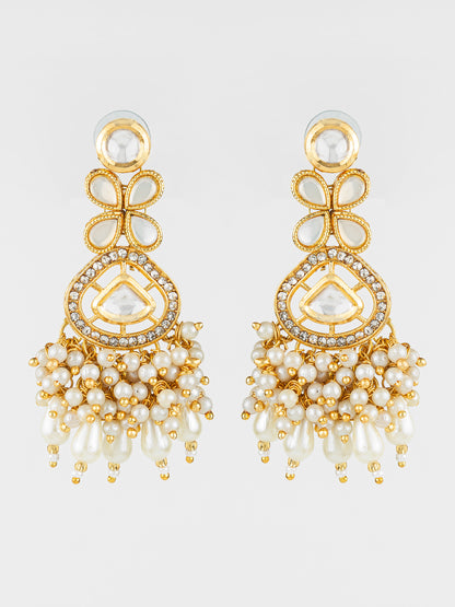 Aadita Traditional Kundan Pearl Cluster Gold Plated Statement Earrings for Women and Girls