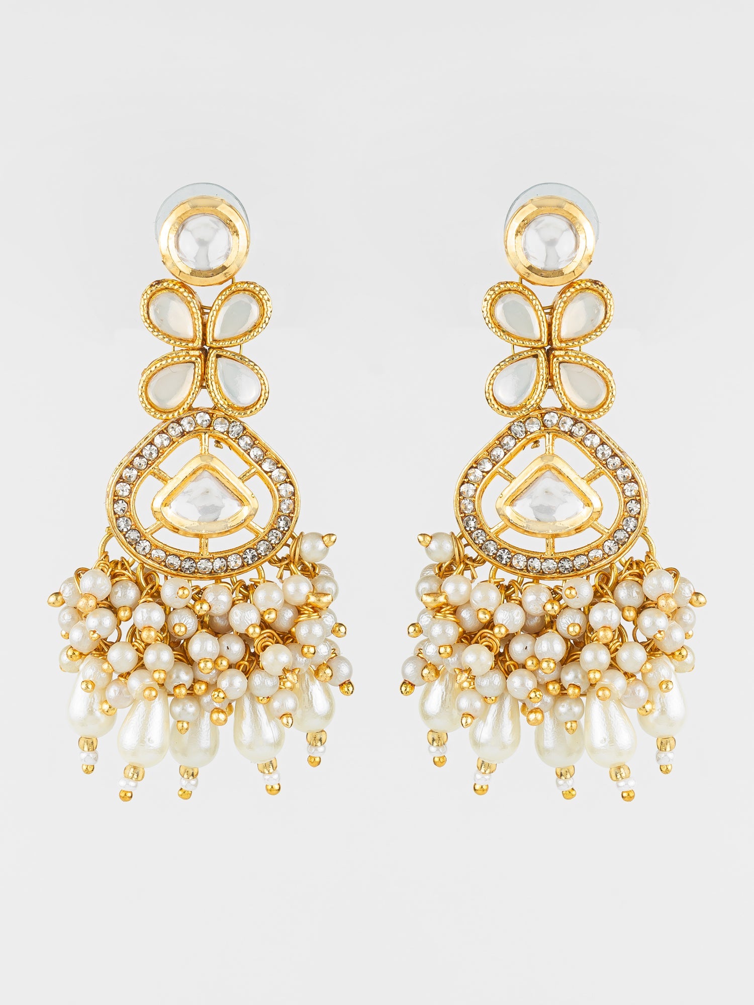 Aadita Traditional Kundan Pearl Cluster Gold Plated Statement Earrings for Women and Girls WER4122