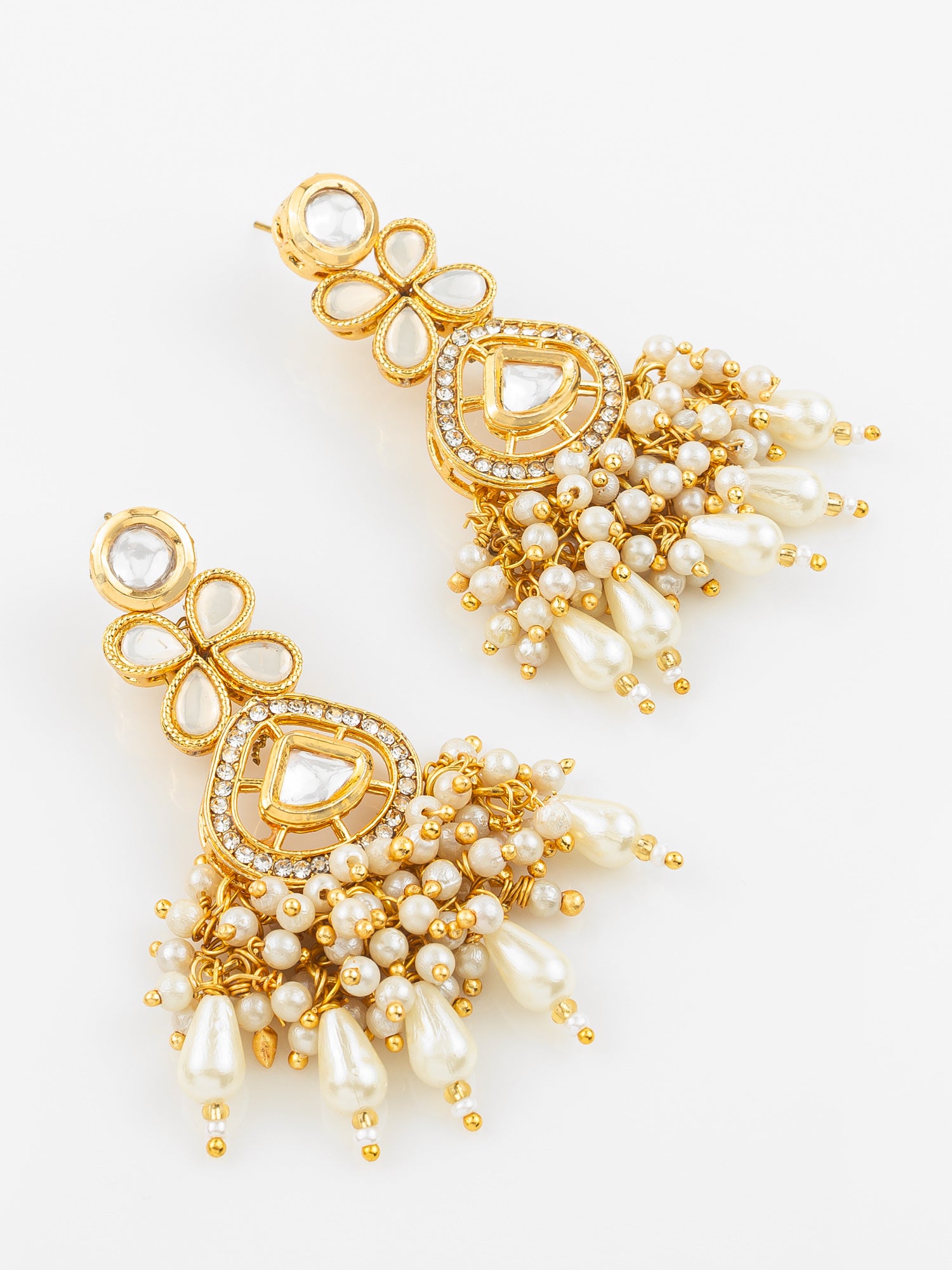 Aadita Traditional Kundan Pearl Cluster Gold Plated Statement Earrings for Women and Girls