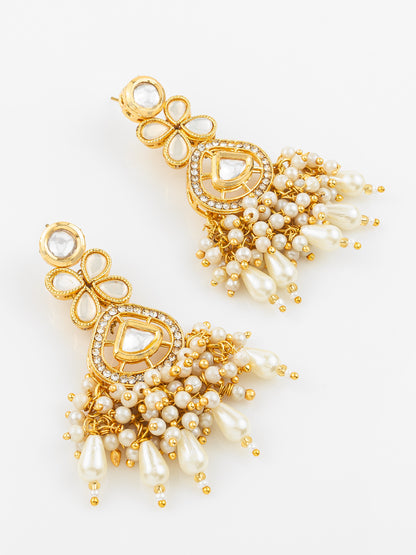 Aadita Traditional Kundan Pearl Cluster Gold Plated Statement Earrings for Women and Girls