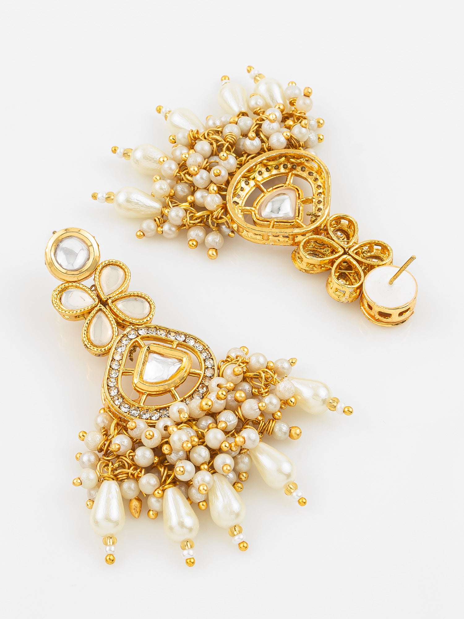 Aadita Traditional Kundan Pearl Cluster Gold Plated Statement Earrings for Women and Girls