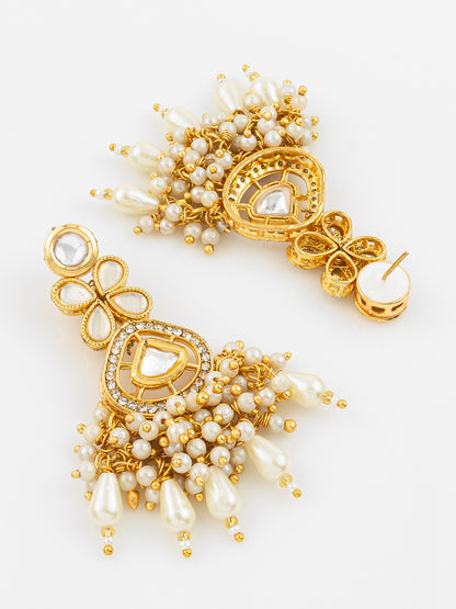 Aadita Traditional Kundan Pearl Cluster Gold Plated Statement Earrings for Women and Girls