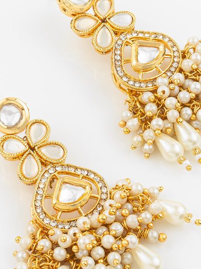 Aadita Traditional Kundan Pearl Cluster Gold Plated Statement Earrings for Women and Girls