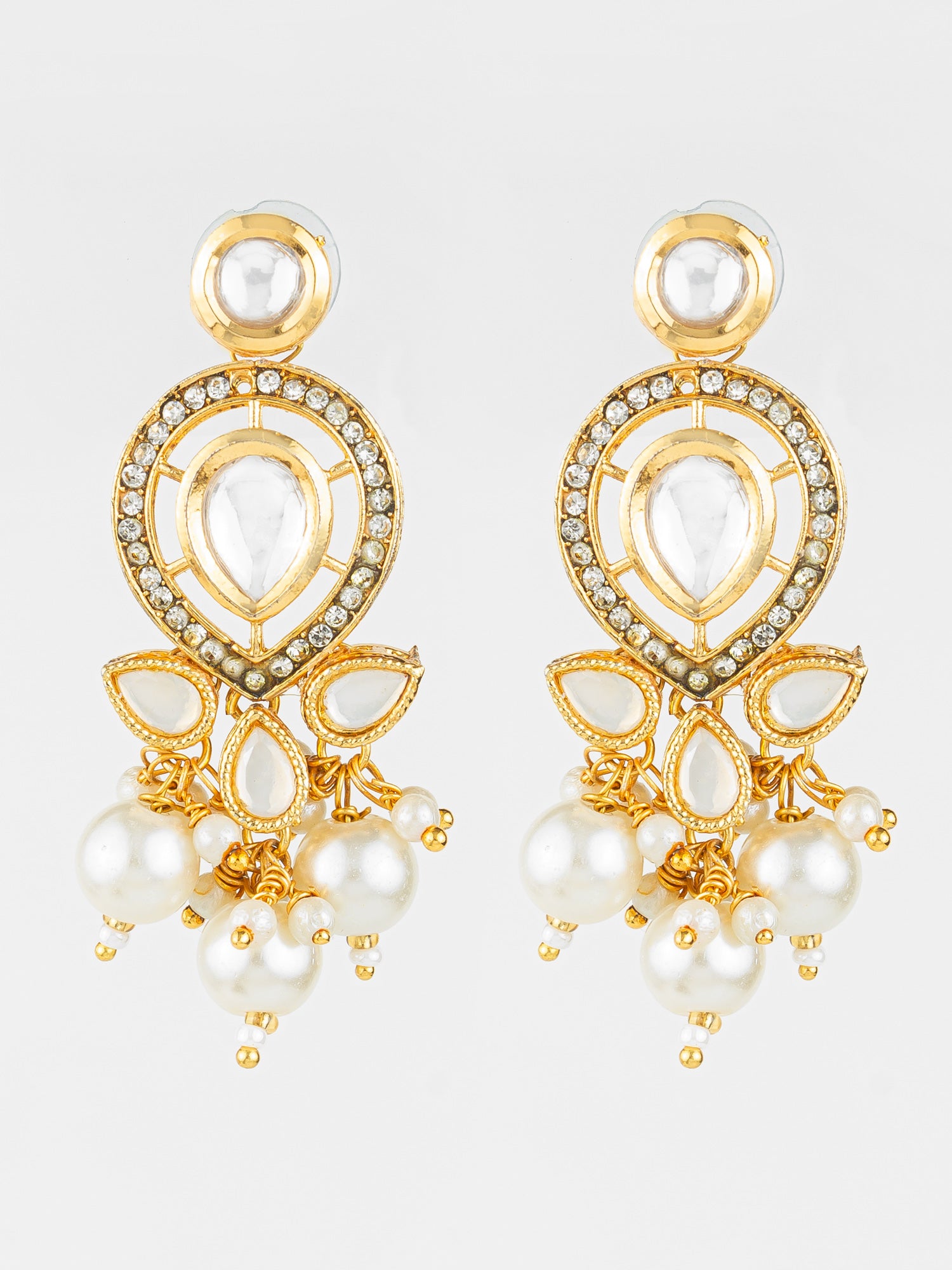 Aadita Gold Plated Kundan & Pearl Cluster Drop Earrings for Women and Girls