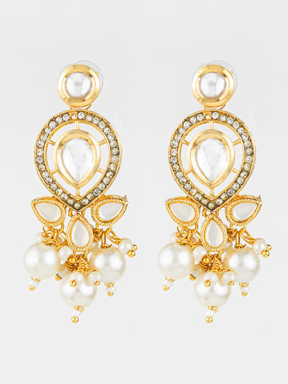 Aadita Gold Plated Kundan & Pearl Cluster Drop Earrings for Women and Girls