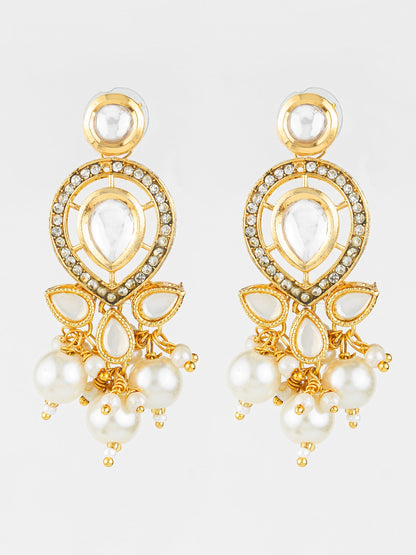 Aadita Gold Plated Kundan & Pearl Cluster Drop Earrings for Women and Girls WER4123