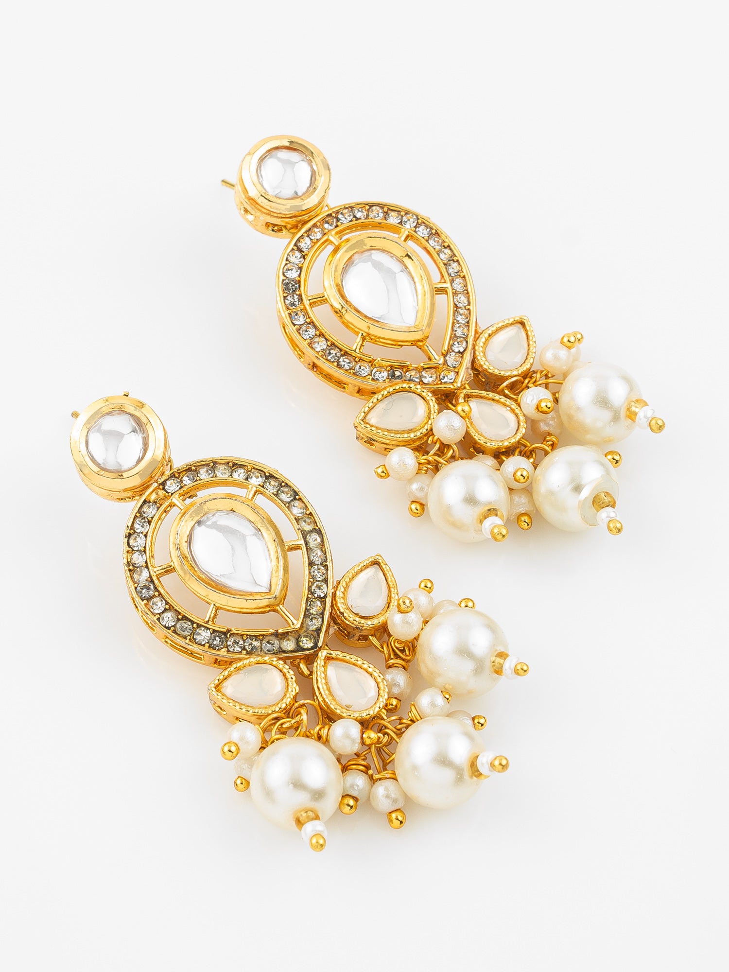 Aadita Gold Plated Kundan & Pearl Cluster Drop Earrings for Women and Girls