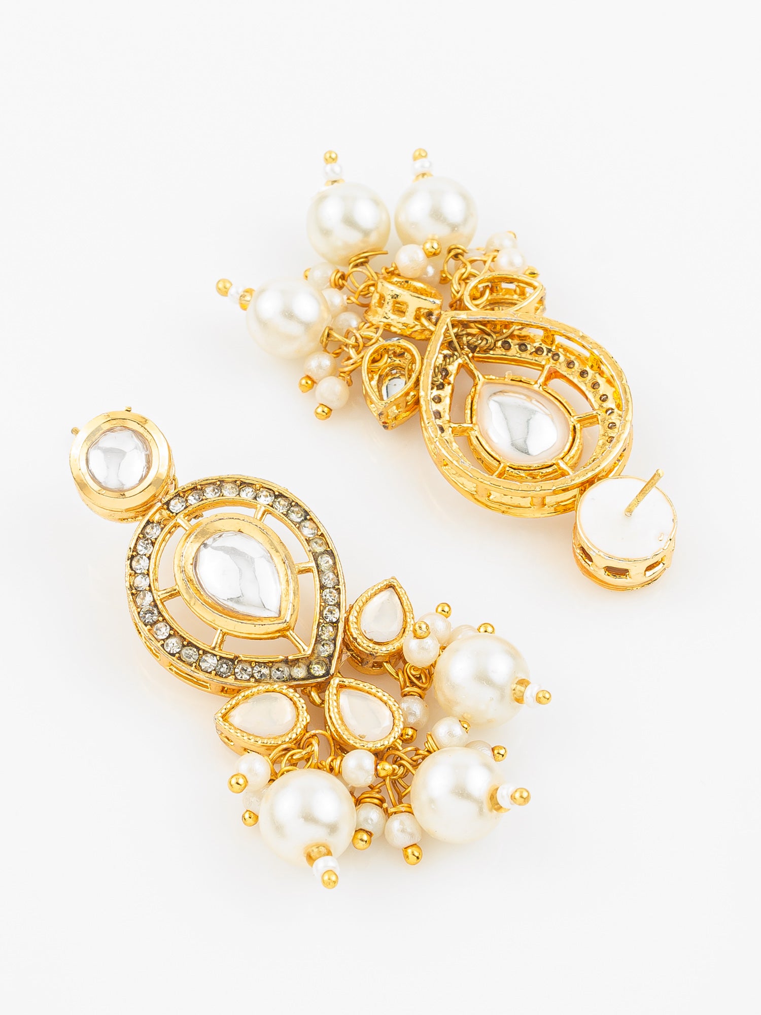 Aadita Gold Plated Kundan & Pearl Cluster Drop Earrings for Women and Girls