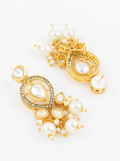 Aadita Gold Plated Kundan & Pearl Cluster Drop Earrings for Women and Girls WER4123