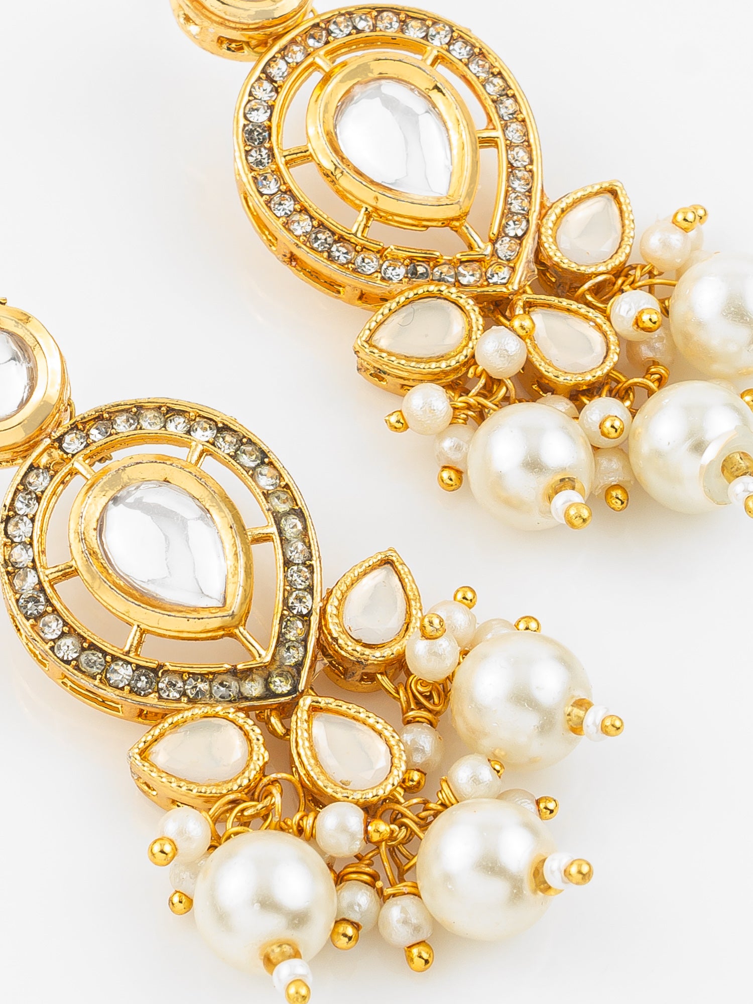 Aadita Gold Plated Kundan & Pearl Cluster Drop Earrings for Women and Girls