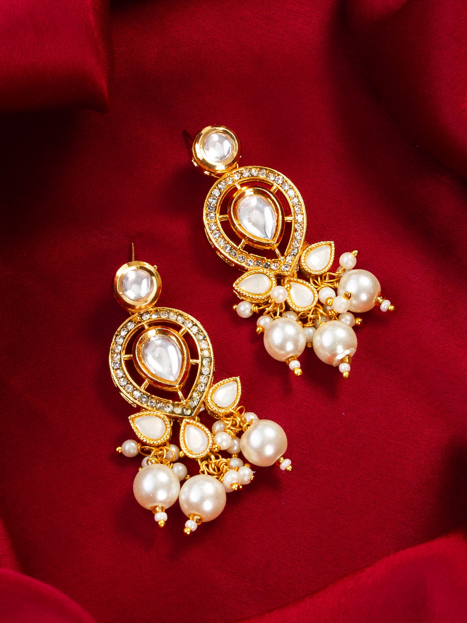 Aadita Gold Plated Kundan & Pearl Cluster Drop Earrings for Women and Girls