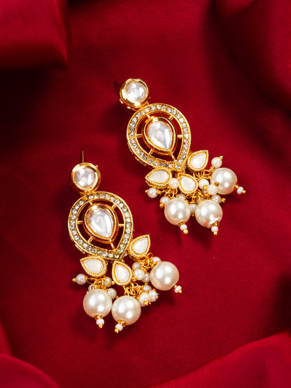 Aadita Gold Plated Kundan & Pearl Cluster Drop Earrings for Women and Girls