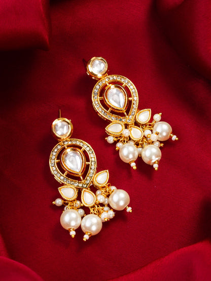 Aadita Gold Plated Kundan & Pearl Cluster Drop Earrings for Women and Girls WER4123