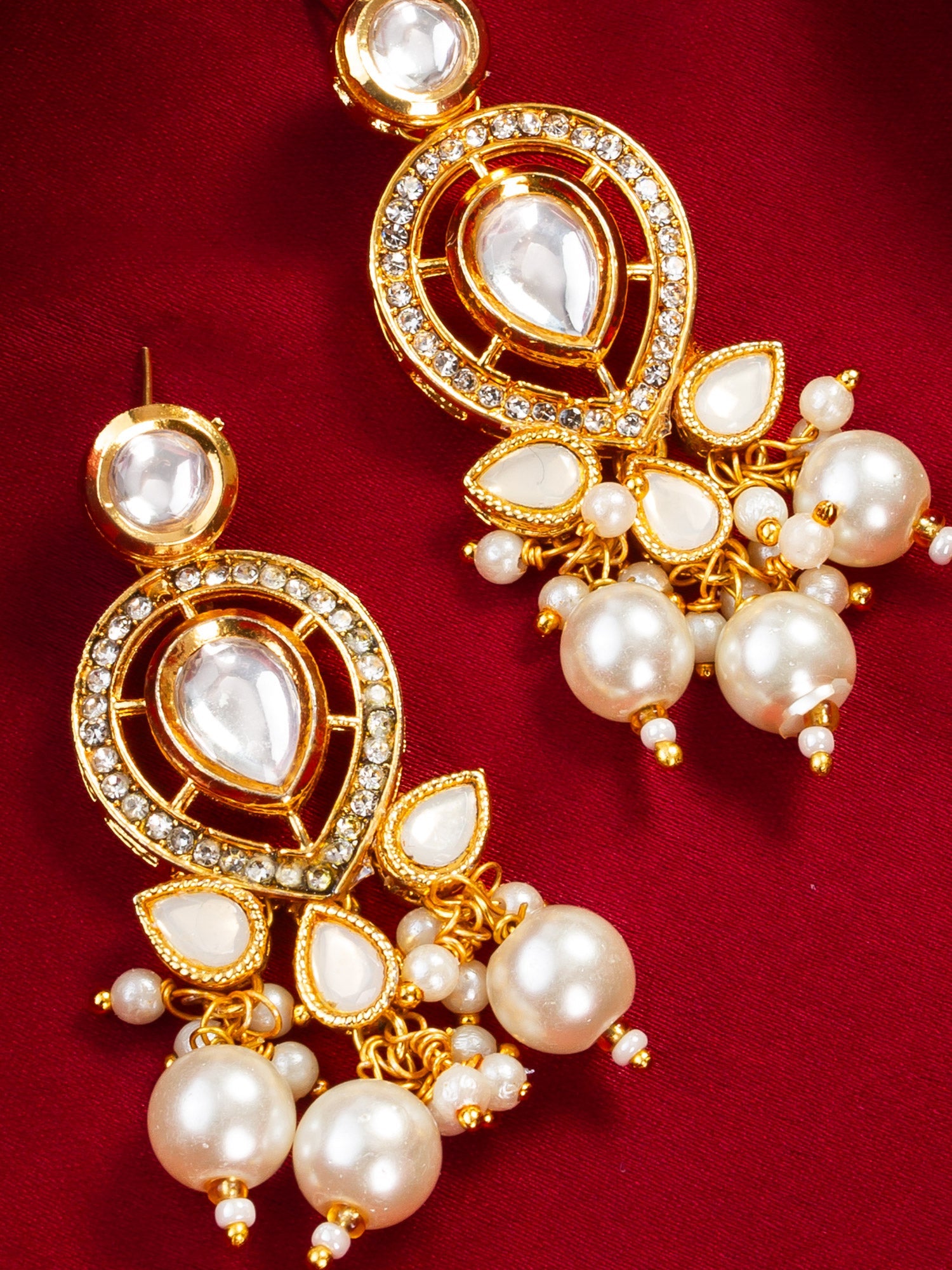 Aadita Gold Plated Kundan & Pearl Cluster Drop Earrings for Women and Girls WER4123
