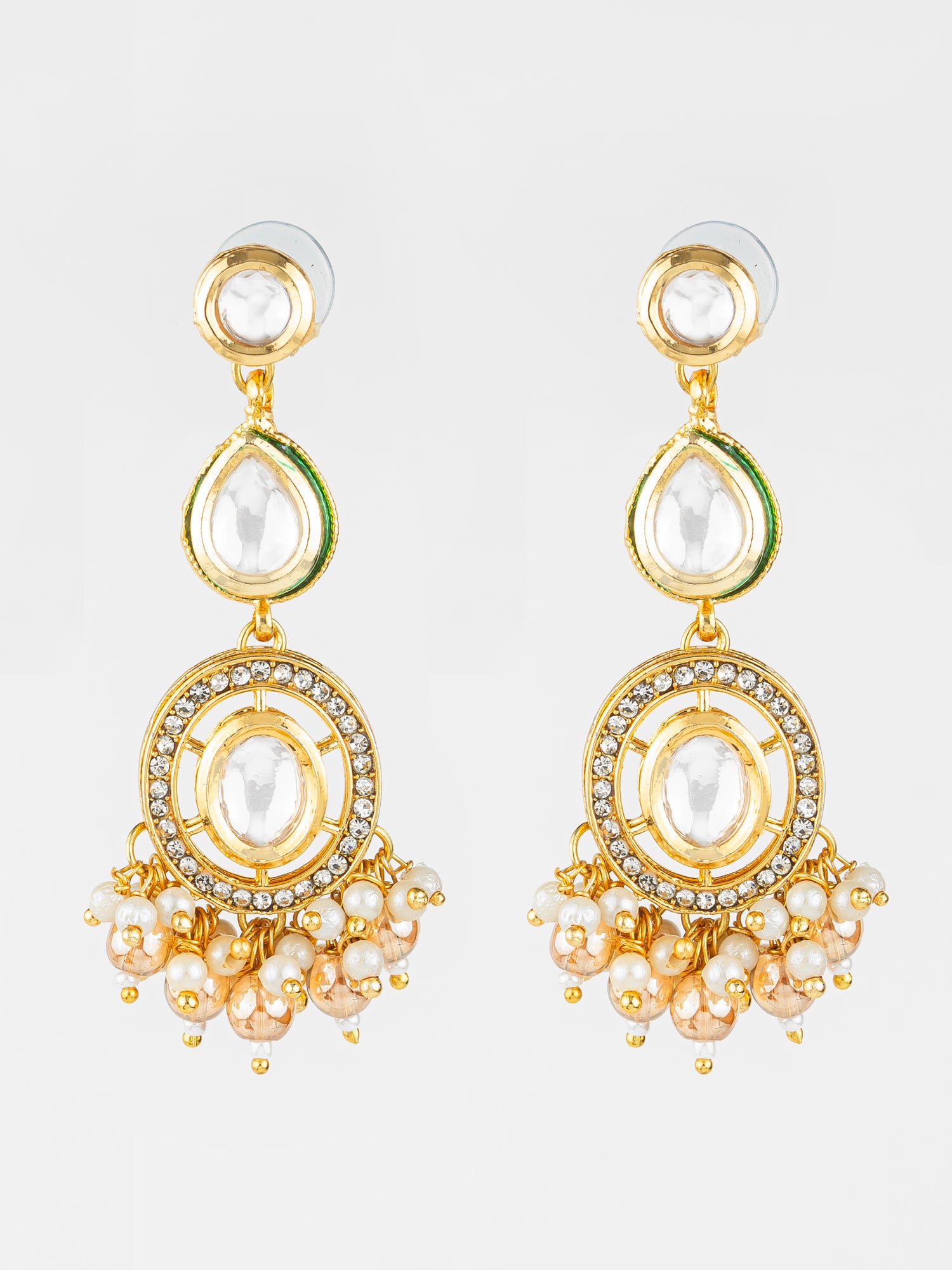 Aadita Gold Plated Kundan Pearl Beaded Traditional Earrings for Women & Girls