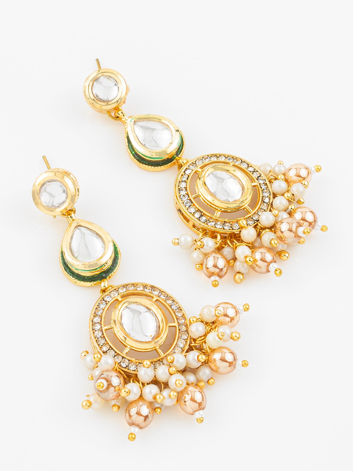Aadita Gold Plated Kundan Pearl Beaded Traditional Earrings for Women & Girls