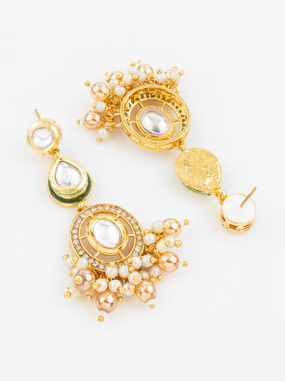 Aadita Gold Plated Kundan Pearl Beaded Traditional Earrings for Women & Girls