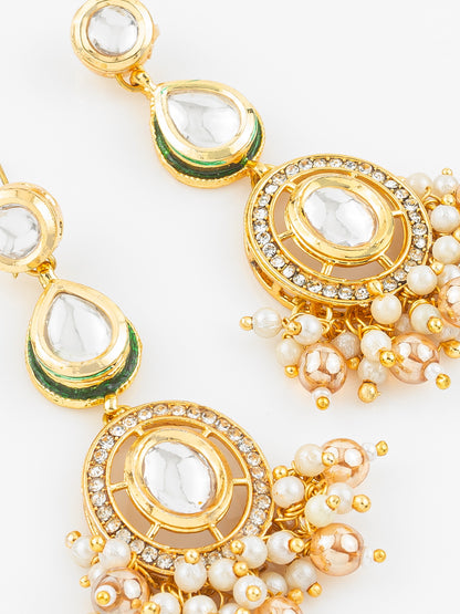 Aadita Gold Plated Kundan Pearl Beaded Traditional Earrings for Women & Girls
