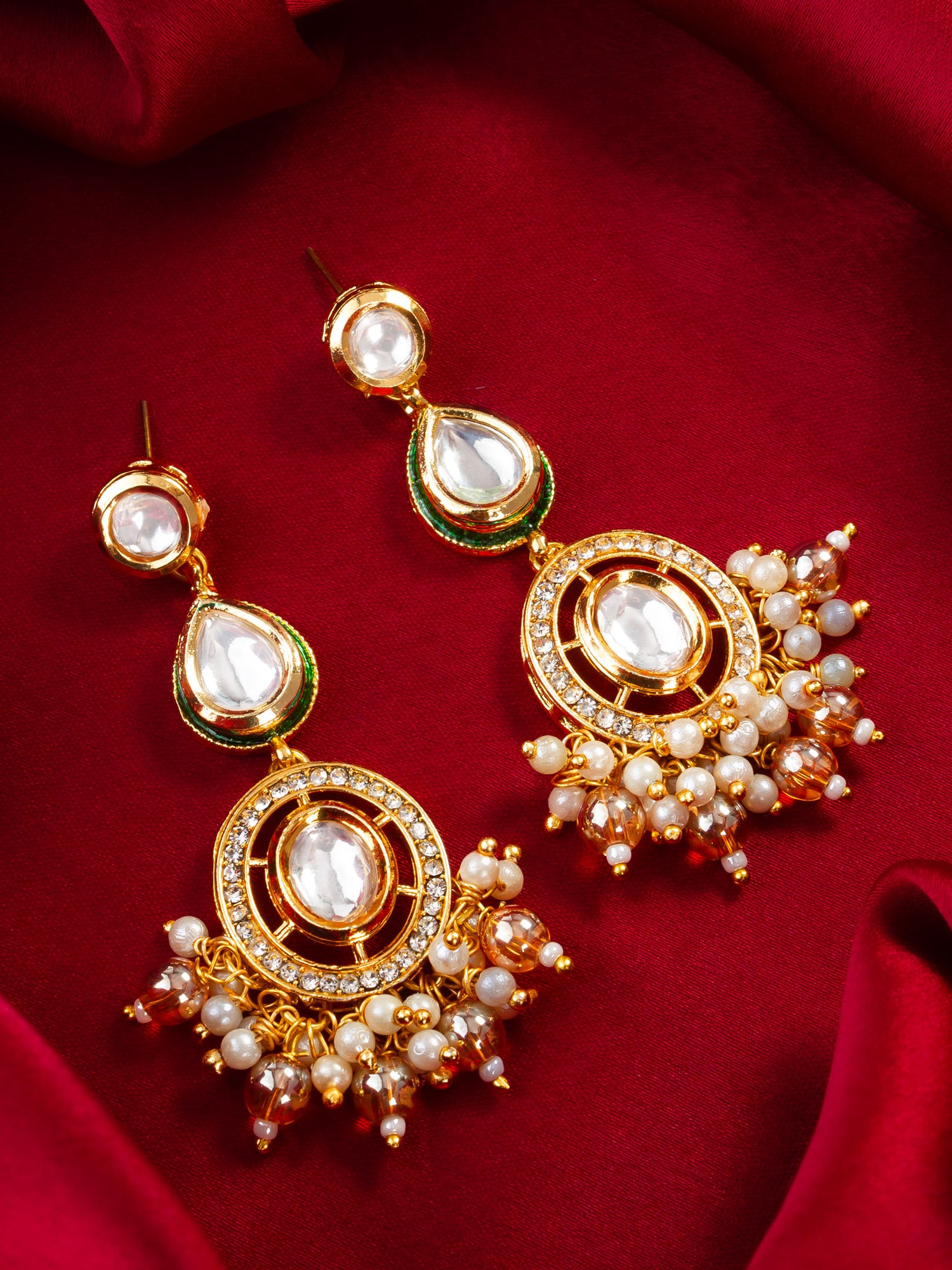 Aadita Gold Plated Kundan Pearl Beaded Traditional Earrings for Women & Girls
