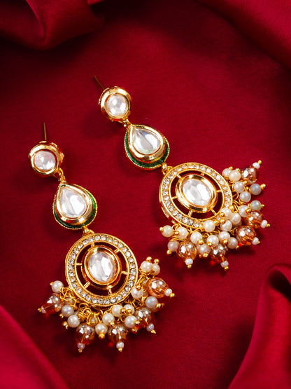 Aadita Gold Plated Kundan Pearl Beaded Traditional Earrings for Women & Girls