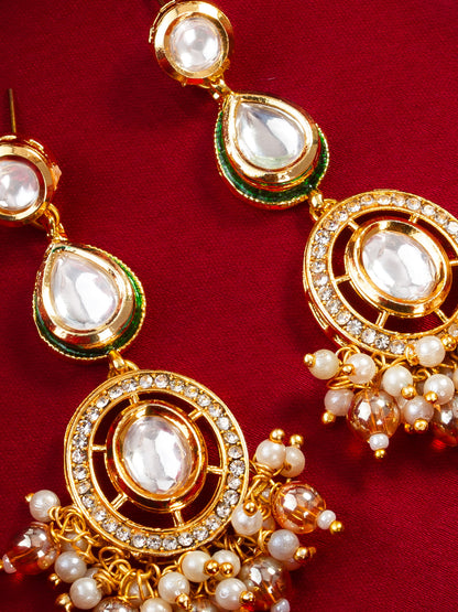 Aadita Gold Plated Kundan Pearl Beaded Traditional Earrings for Women & Girls
