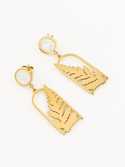 Aadita Gold Plated Matte Leaf Cutout Statement Earrings