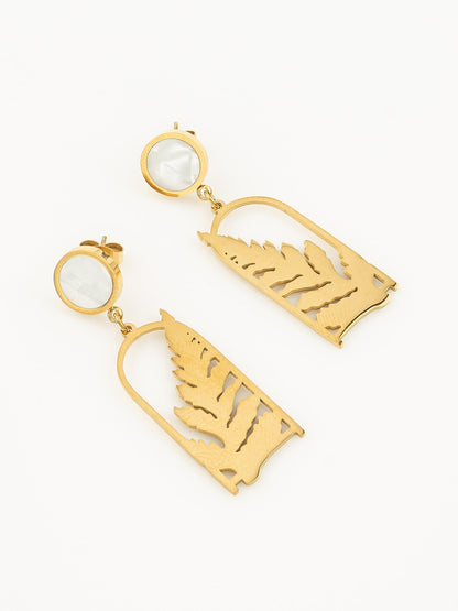 Aadita Gold Plated Matte Leaf Cutout Statement Earrings WER4126