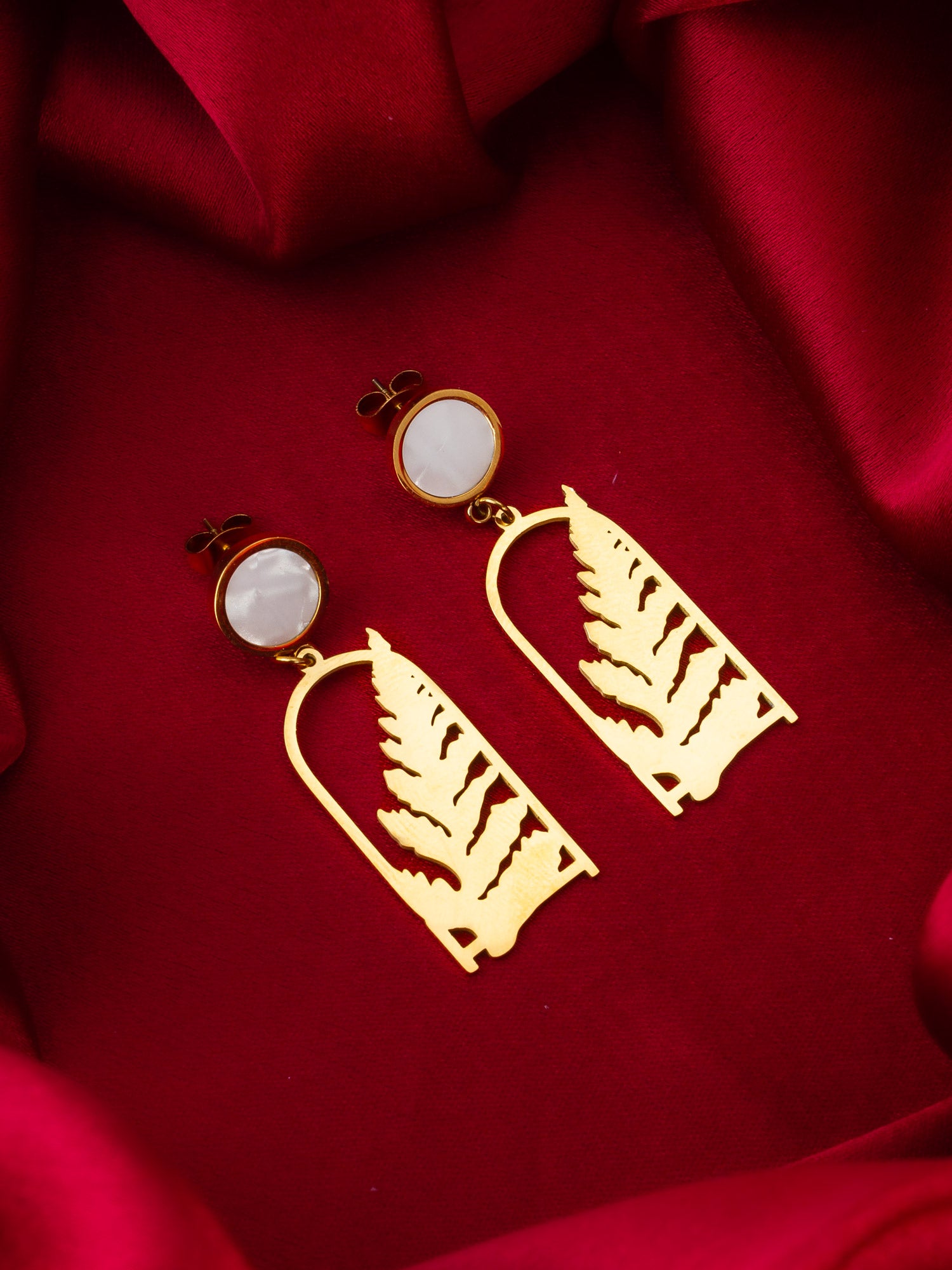 Aadita Gold Plated Matte Leaf Cutout Statement Earrings