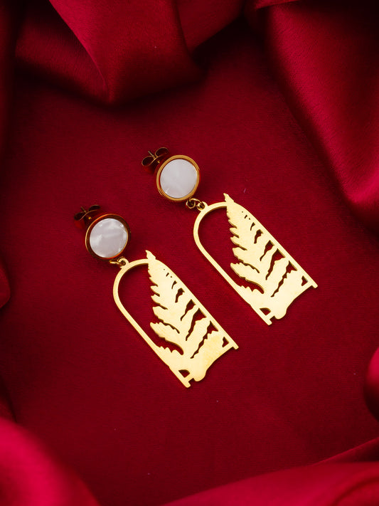 Aadita Gold Plated Matte Leaf Cutout Statement Earrings