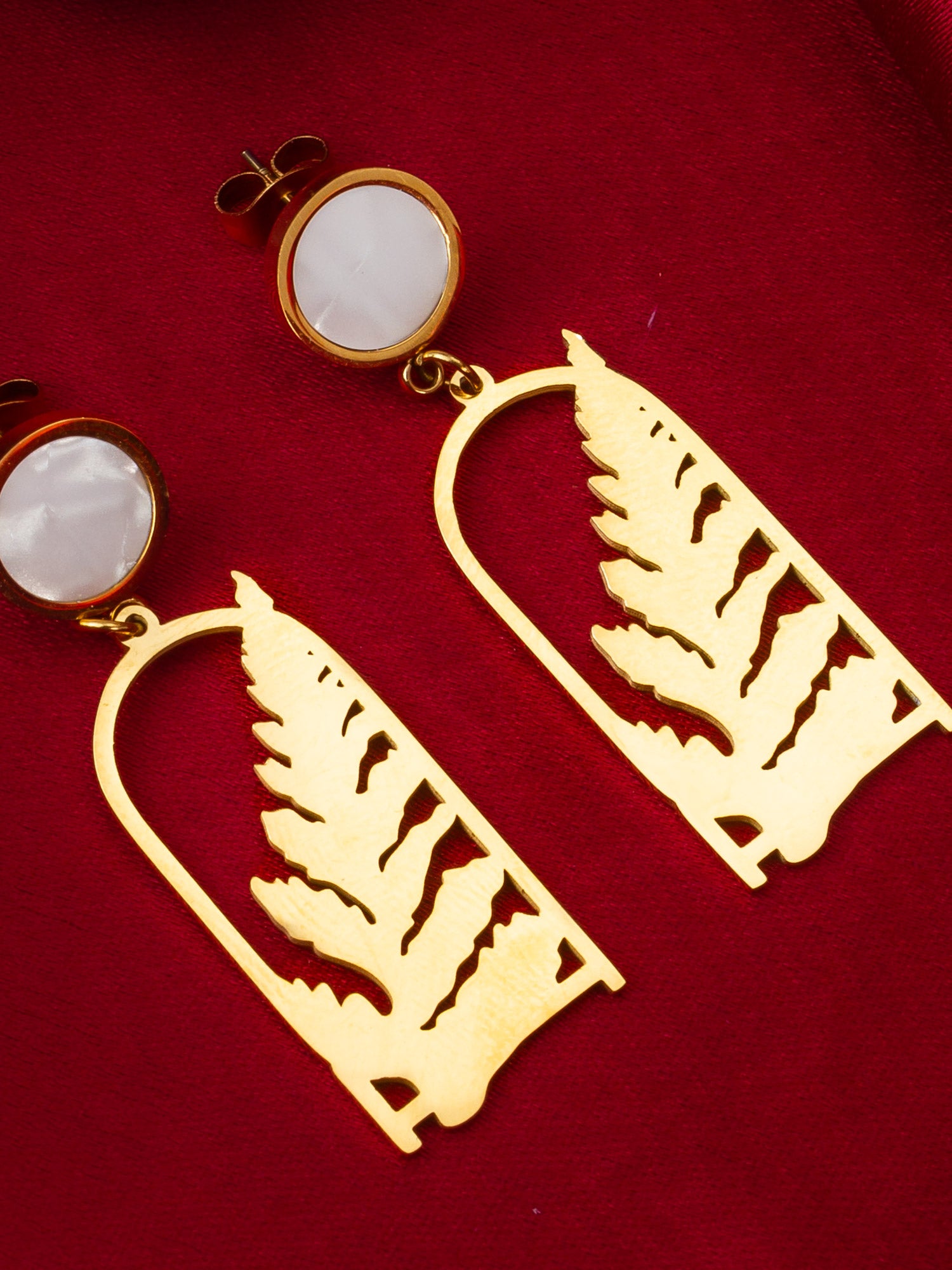 Aadita Gold Plated Matte Leaf Cutout Statement Earrings